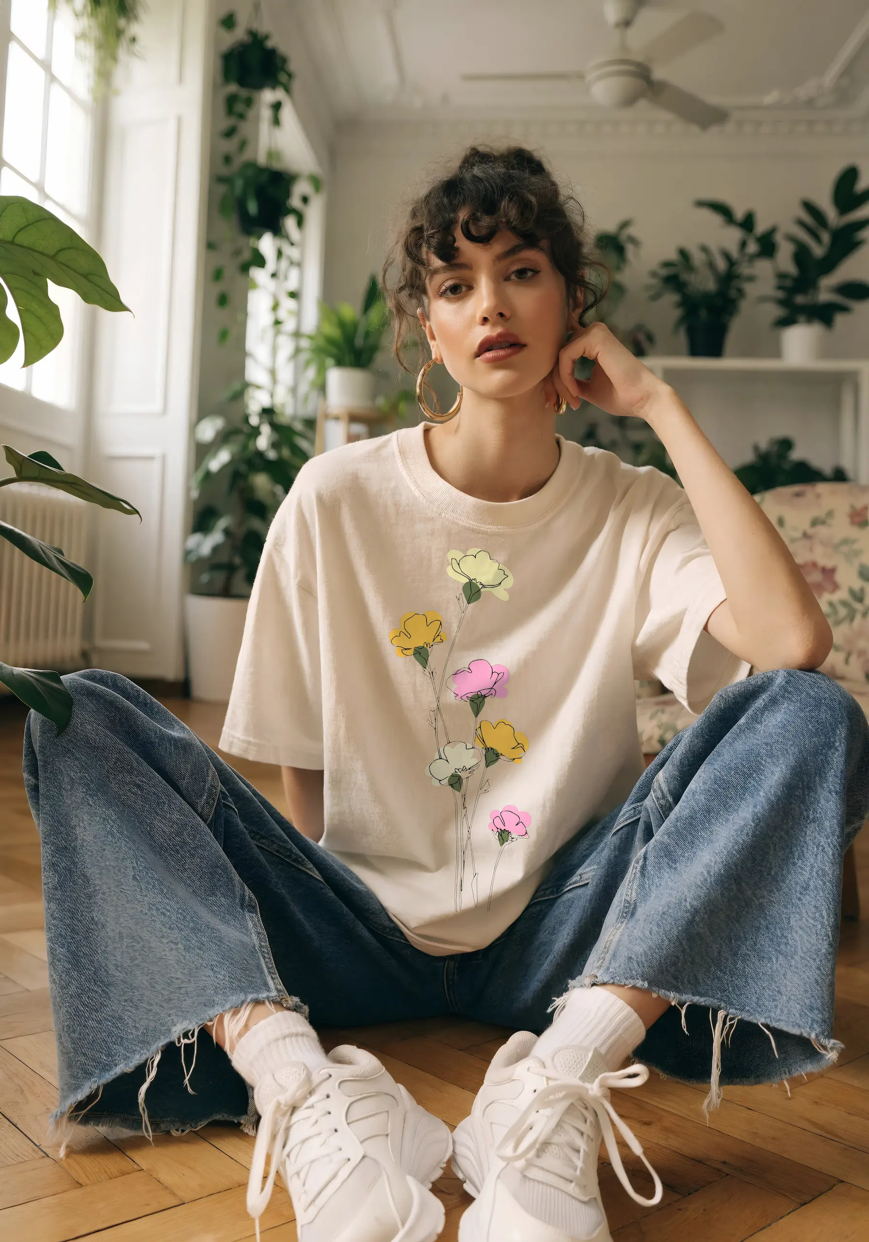 young-woman-in-a-cozy-white-t-shirt--front-view